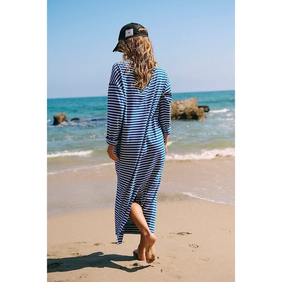 Free People Free Est Tivoli Maxi Dress Striped Print Oversized Cotton XS 283168 - Picture 4 of 8